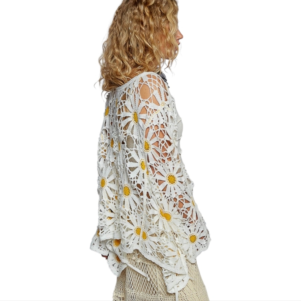 NS05. POL CROCHET BOHEMIAN DAISY FLORAL OPEN CARDIGAN IN ONE SIZE - Picture 5 of 5